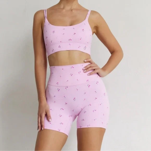 Astoria Luxe Blossom shorts + Sports bra 2 PC Set Cherry Polka Dots Sz XS - Picture 3 of 11